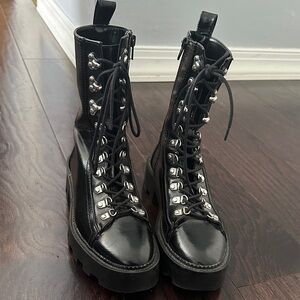 Bershka Black Moto Lace-Up Boots